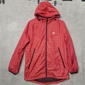 Nike Windrunner Hooded Windbreaker Red‎ Grid Print Jacket Size Medium 630993-660